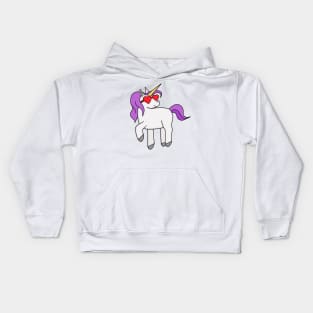 Unicorn wearing heart shaped glasses Kids Hoodie